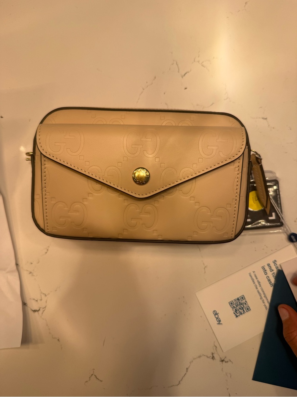 Gucci Beige Embossed GG Leather Crossbody Bag with Gold Button